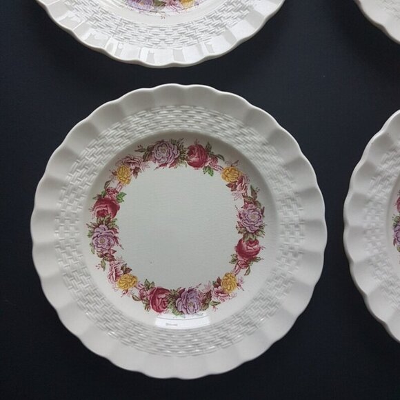 Copeland Spode ROSE BRIAR, Vintage Side Plates, Set of 4, Chelsea Wicker Shape - Picture 4 of 10